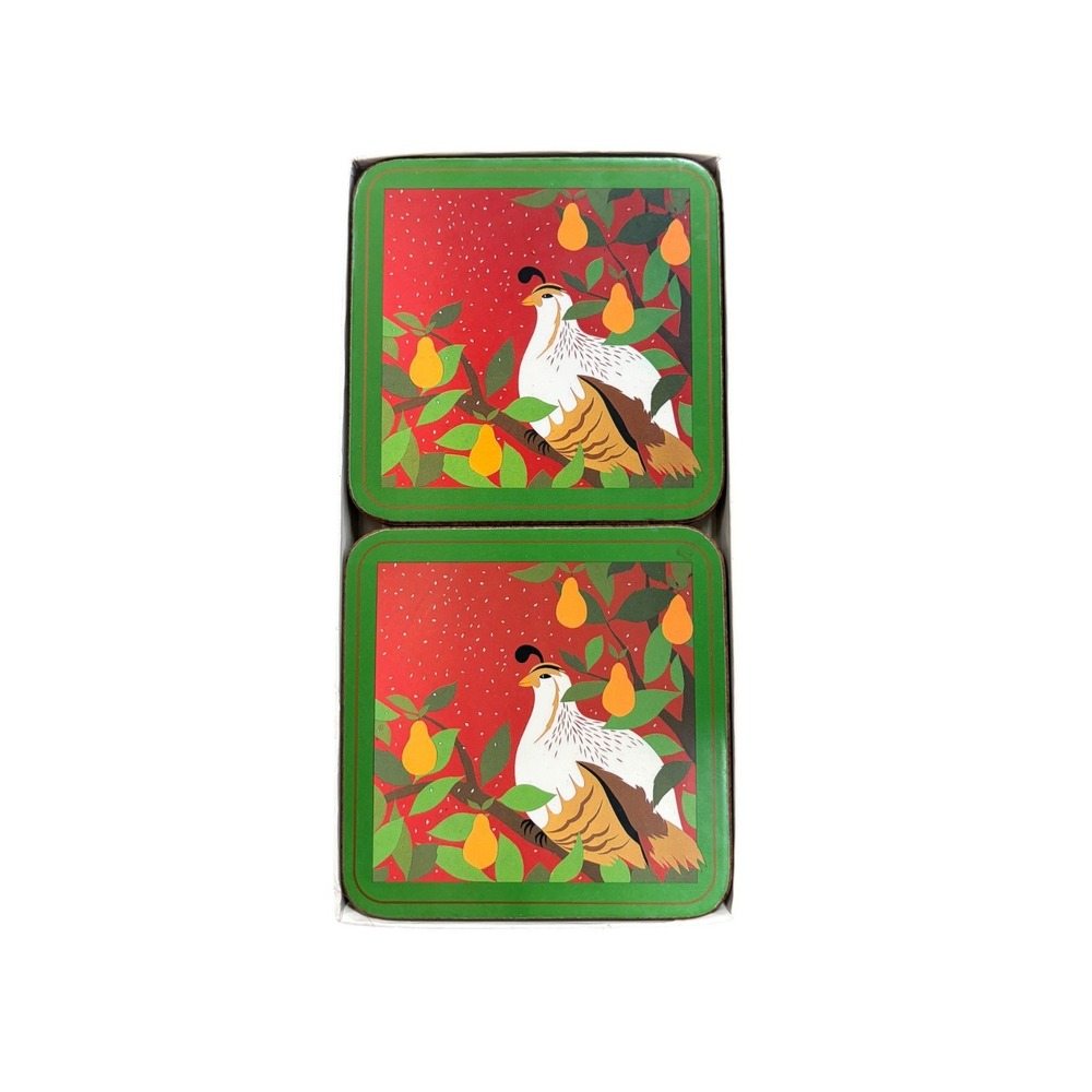 Gumps Pimpernel Coasters Partridge in a Pear Tree Set of 6 Christmas Holiday